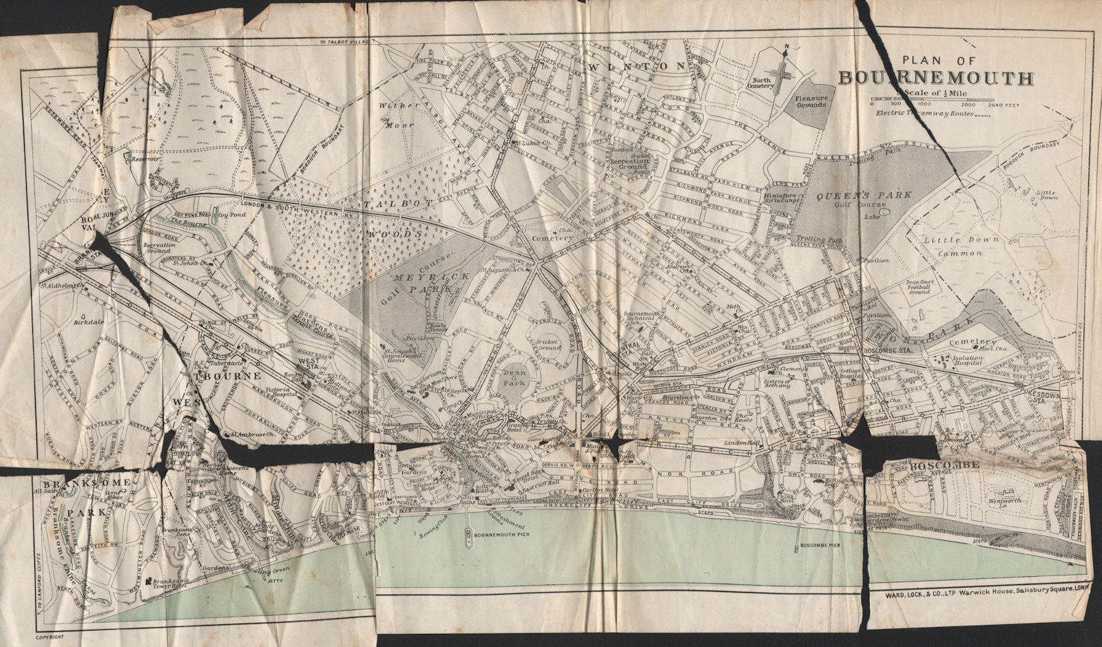BOURNEMOUTH vintage town/city plan. Dorset. WARD LOCK 1917 old antique map